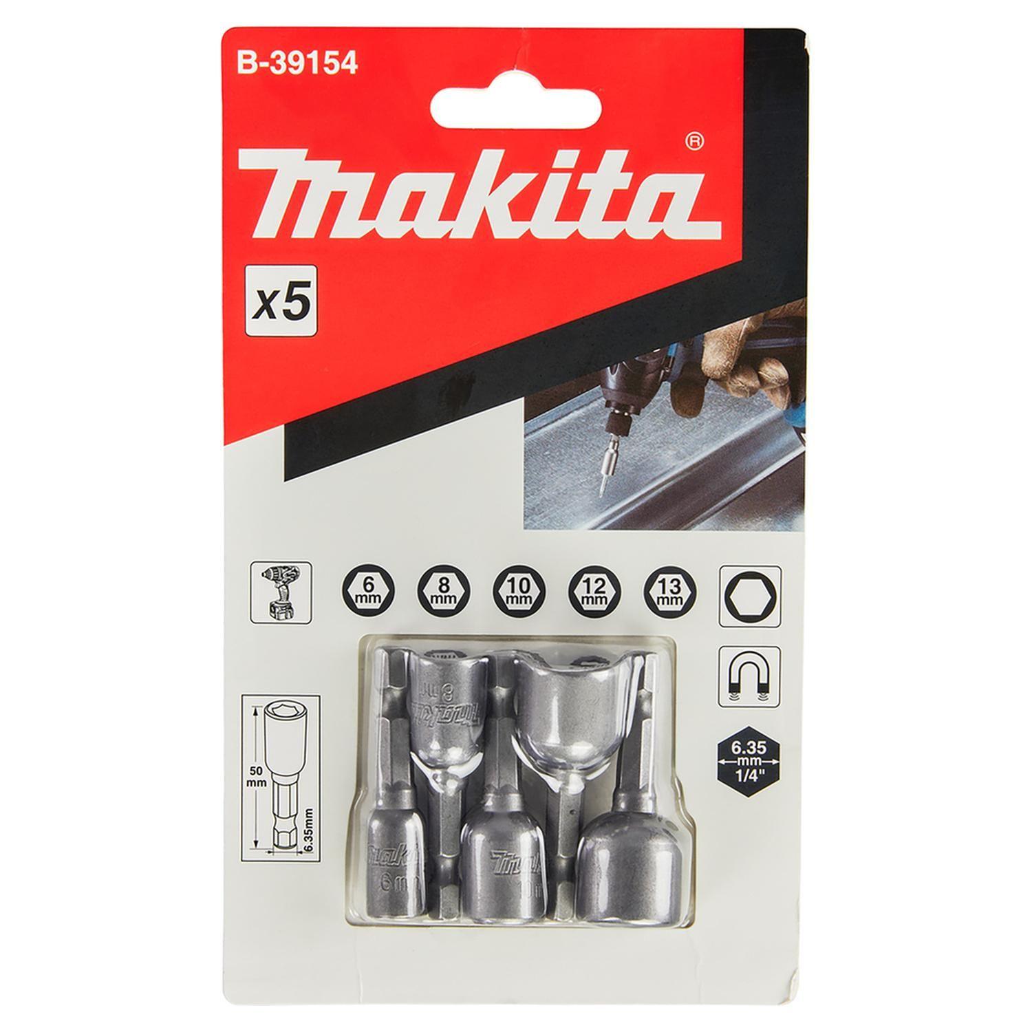 Set 5 Dados Magnéticos Makita B-39154 1/4" 6-13mm Impacto-0
