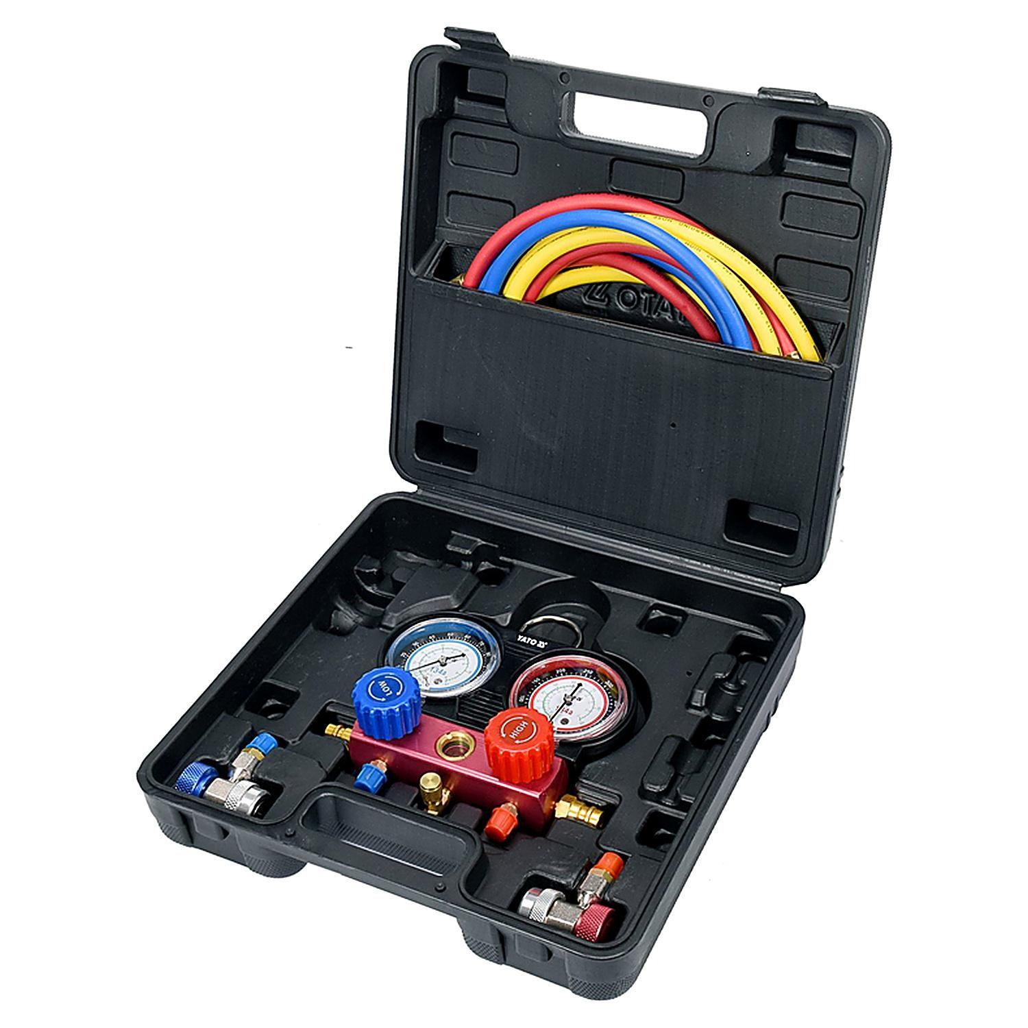 Set Manómetros A/C Yato YT-72990 R-134a 6 Piezas-0