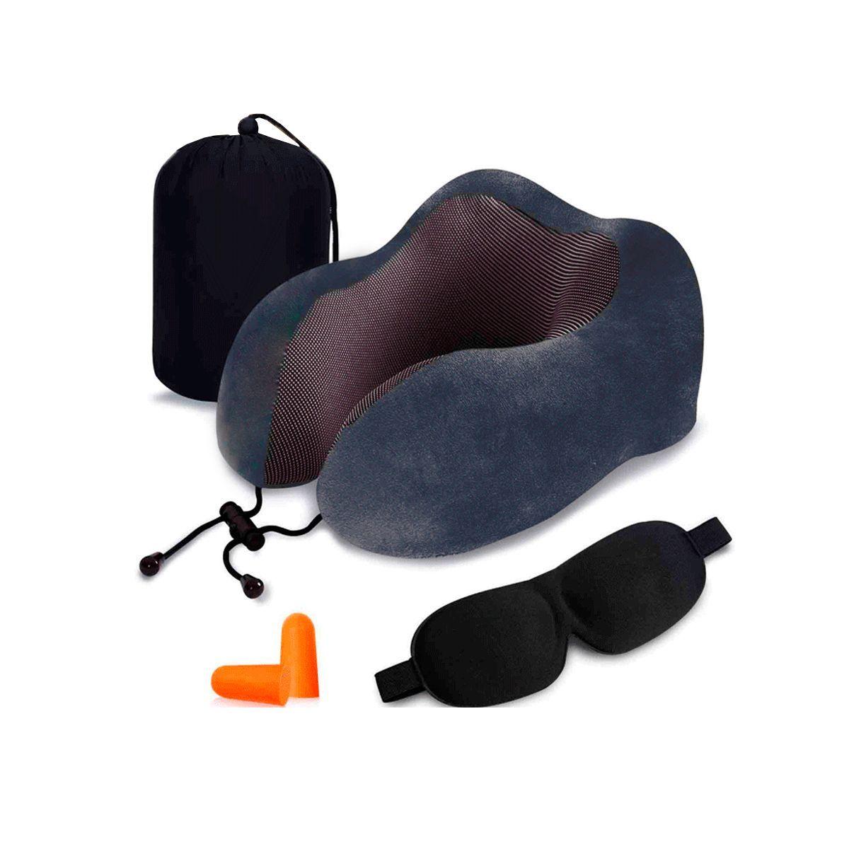 Almohada De Viaje Viscoelástica Cervical + Accesorios Azul-0