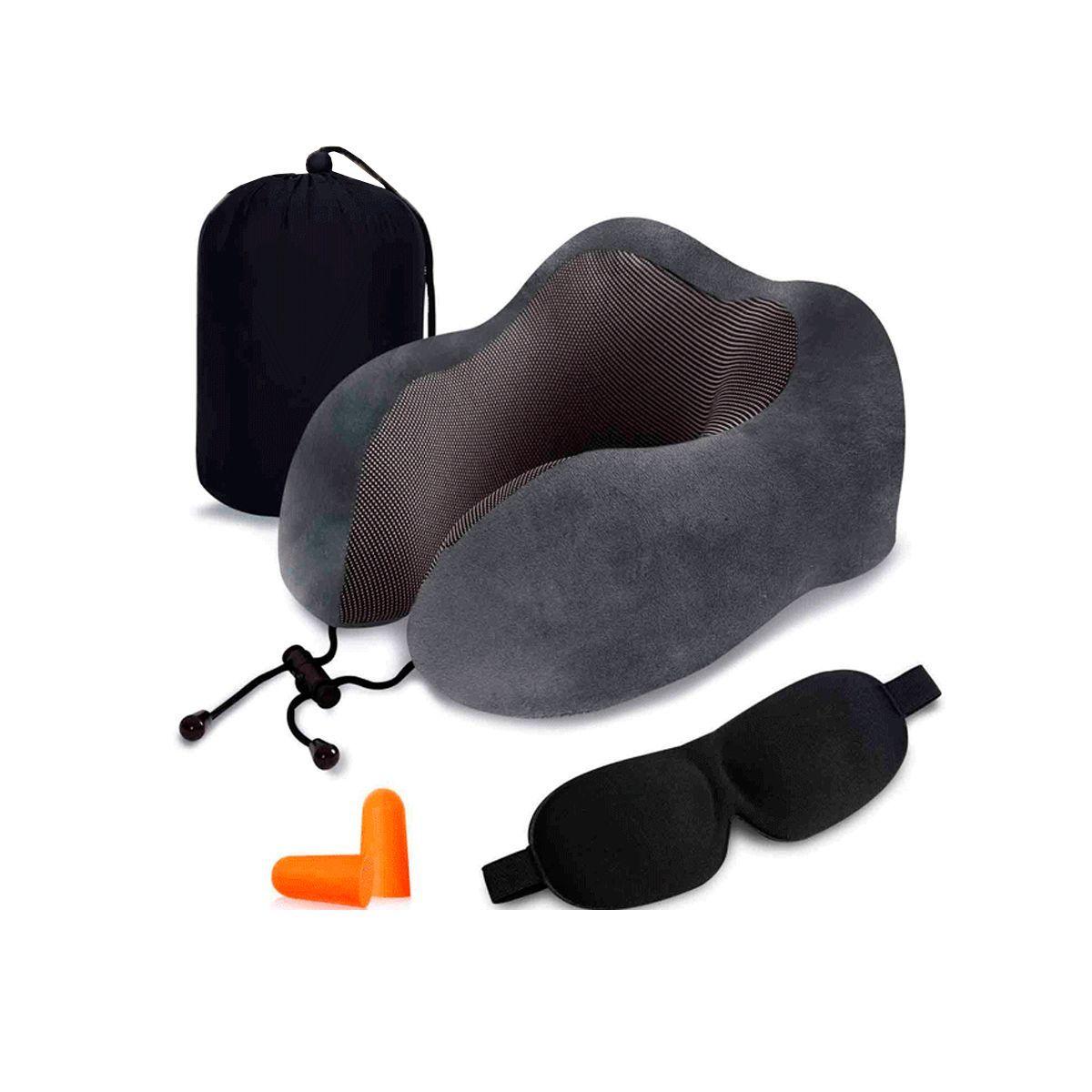 Almohada De Viaje Viscoelástica Cervical + Accesorios Gris-0