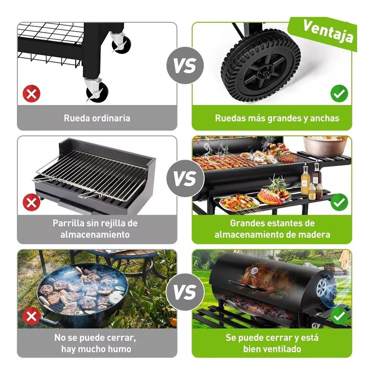 Parrilla a Carbón Con Bandejas Laterales Tapa Ruedas Fierro Sencillo-4
