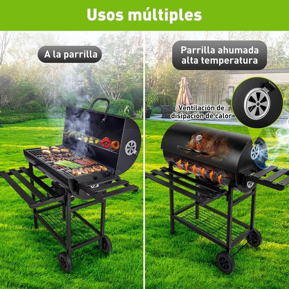 Parrilla a Carbón Con Bandejas Laterales Tapa Ruedas Fierro Sencillo-5