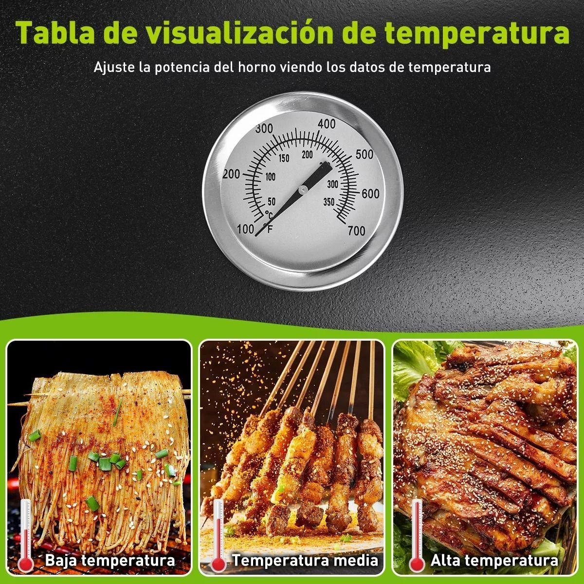 Parrilla a Carbón Con Bandejas Laterales Tapa Ruedas Fierro Sencillo-6