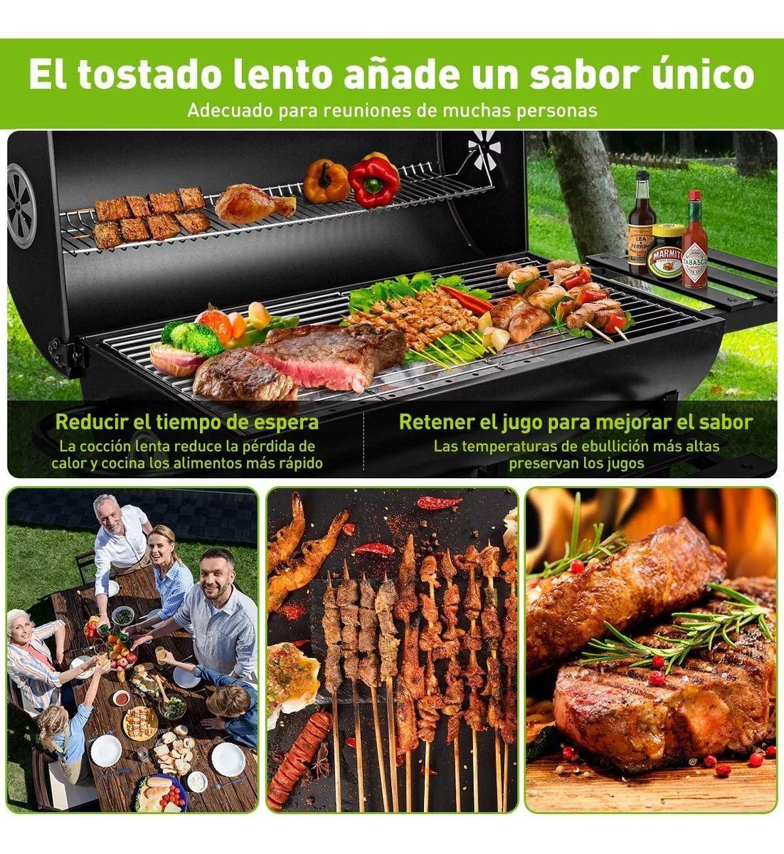 Parrilla a Carbón Con Bandejas Laterales Tapa Ruedas Fierro Sencillo-7