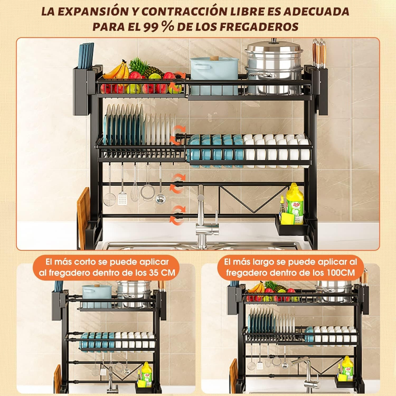 Secador Organizador Escurridor De Plato Loza Inoxidable 100Retráctil-2