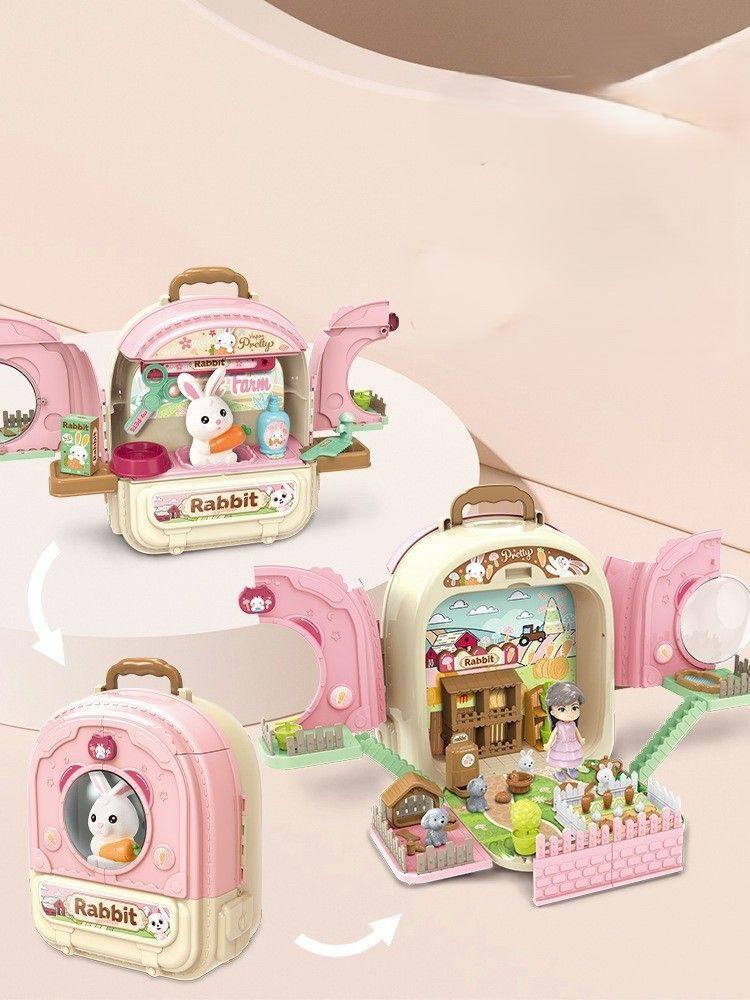 3-in-1 toy Juguete de mochila de granja de conejos rosa-3