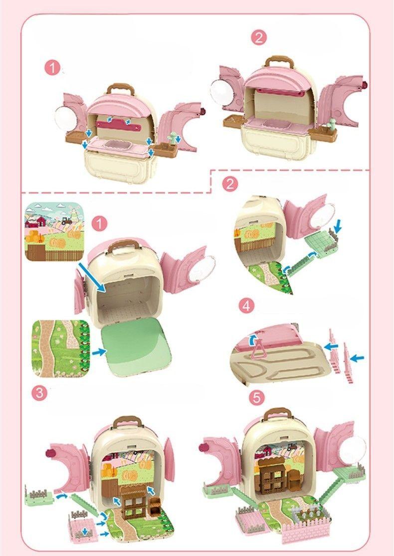 3-in-1 toy Juguete de mochila de granja de conejos rosa-5