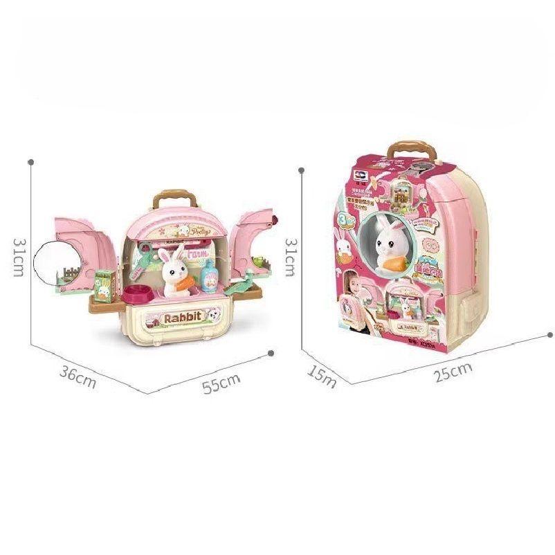 3-in-1 toy Juguete de mochila de granja de conejos rosa-7
