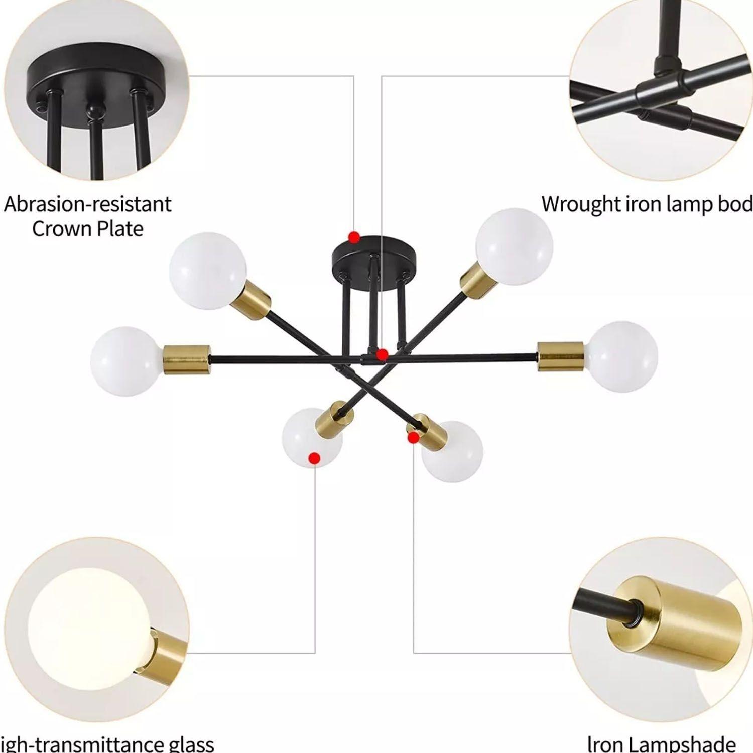 Lámpara de Techo Colgante con 6 Focos Negro-2