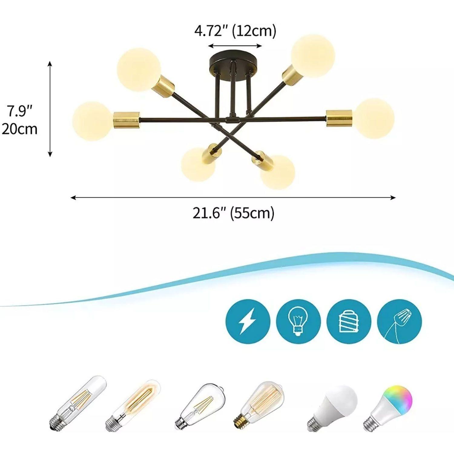 Lámpara de Techo Colgante con 6 Focos Negro-3