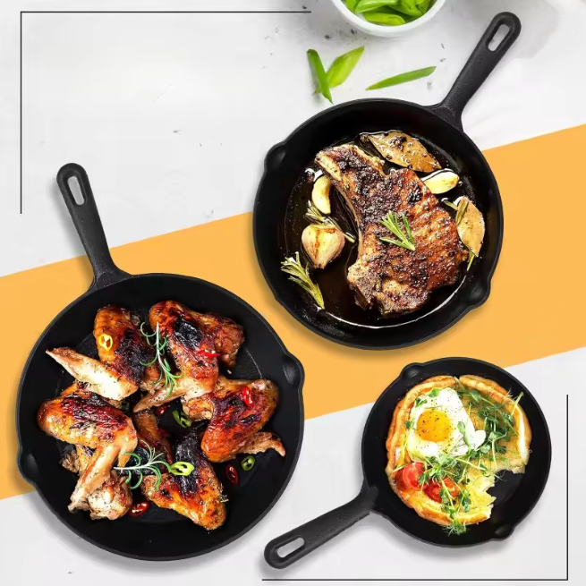 Set 4 Sartenes 14-25 cm Hierro Fundido Negro-4