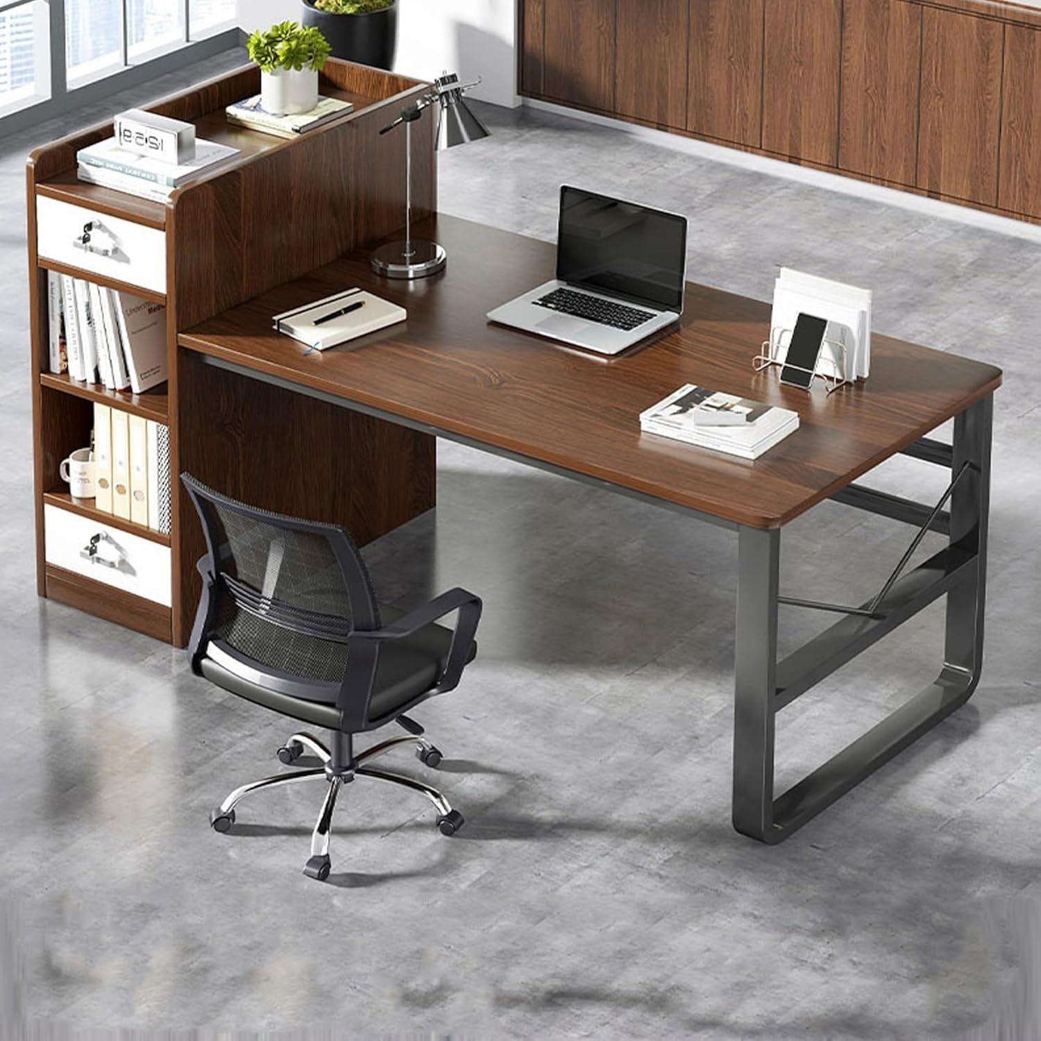 Escritorio Moderno Con Cajoneras y Marco Acero Resistente 110x60x110cm-3