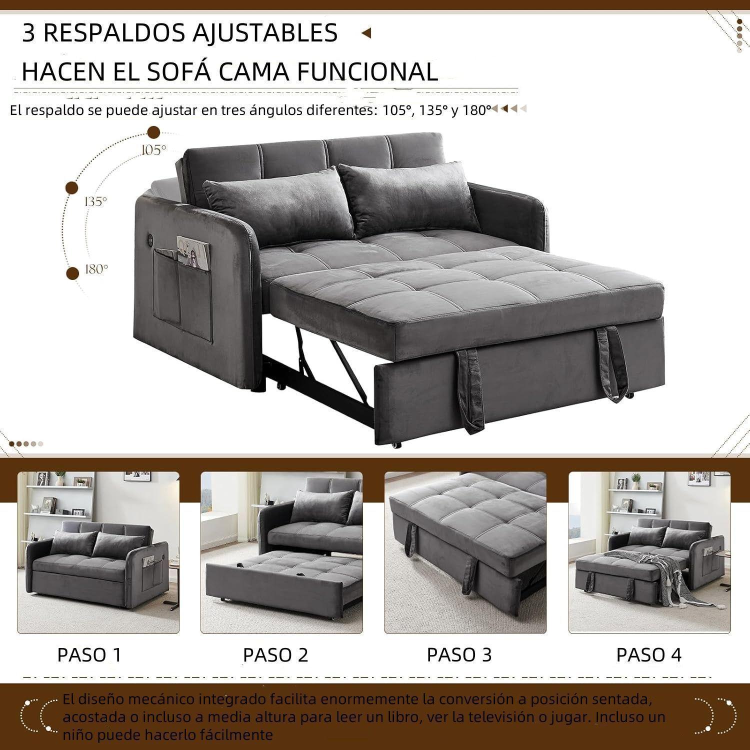Sofa Cama Cuero Sintetico Base De Fierro Almacenable 180×140×62 cm-2