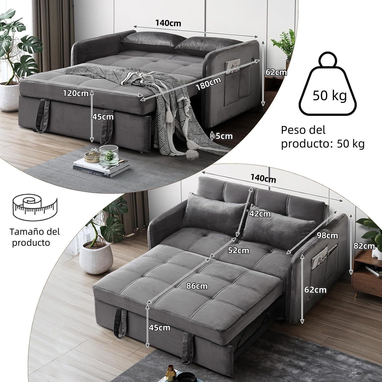 Sofa Cama Cuero Sintetico Base De Fierro Almacenable 180×140×62 cm-4