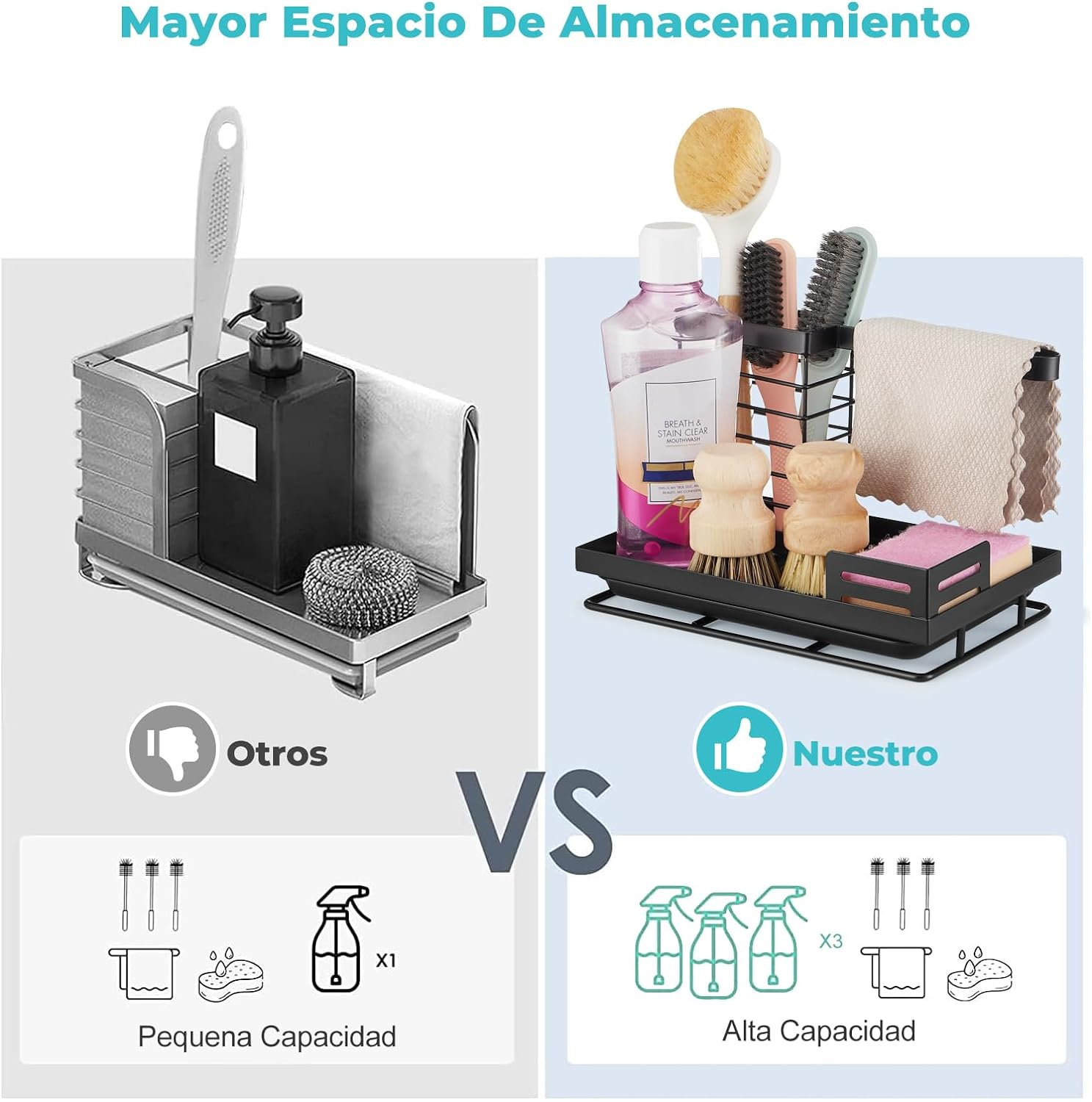 Portaesponjas Acero Inoxidable Porta Trapos Con Placa Metal Extraíble-3