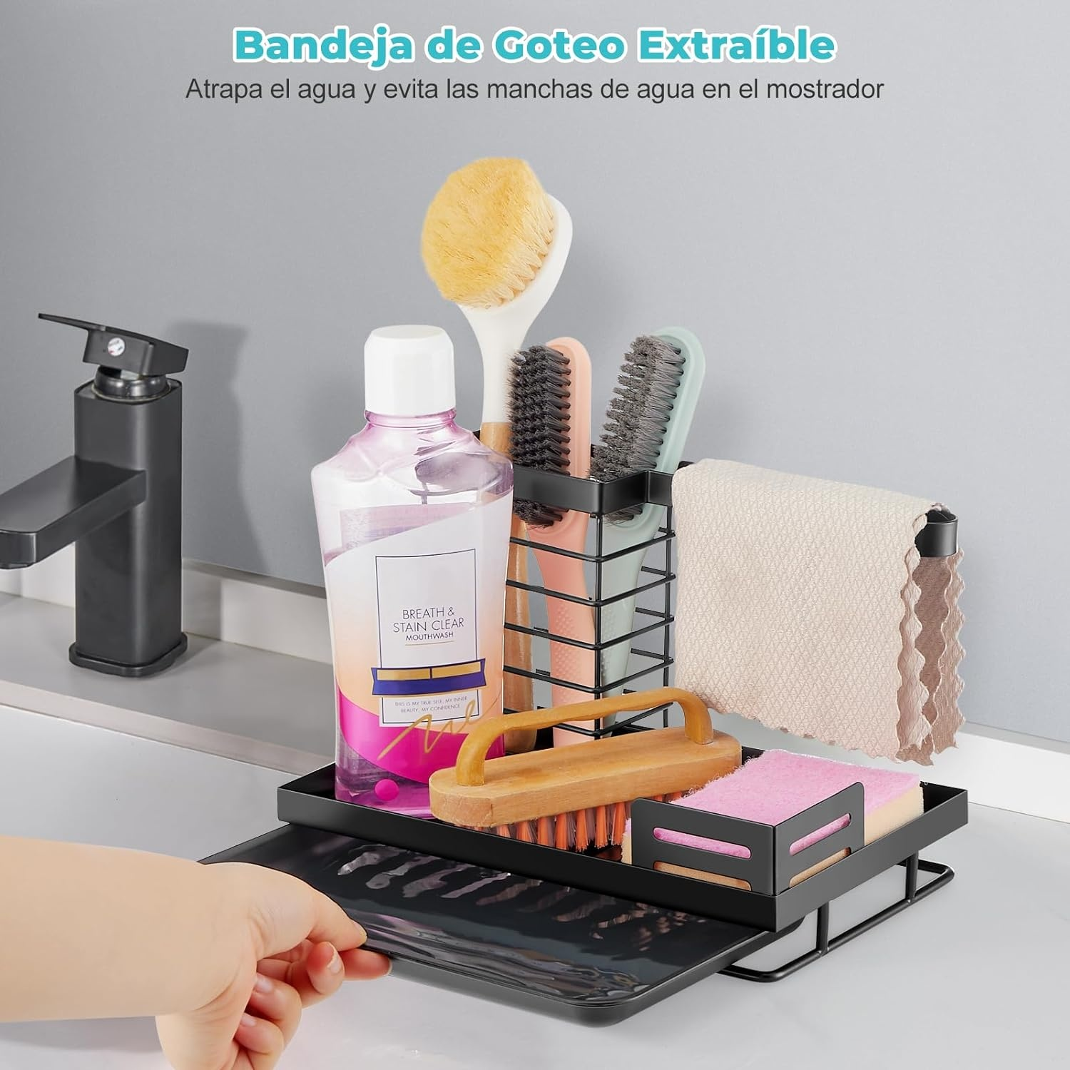 Portaesponjas Acero Inoxidable Porta Trapos Con Placa Metal Extraíble-4