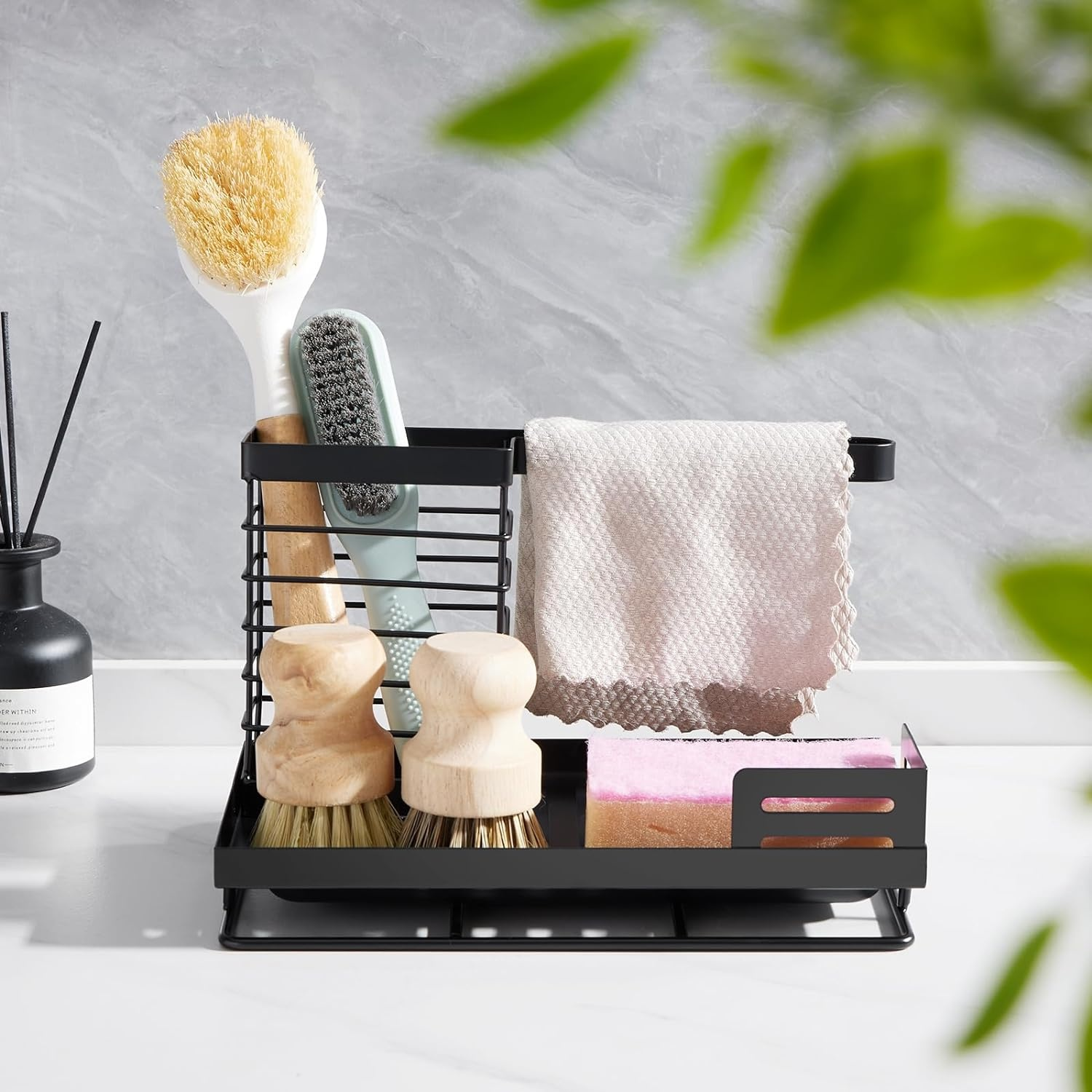 Portaesponjas Acero Inoxidable Porta Trapos Con Placa Metal Extraíble-5