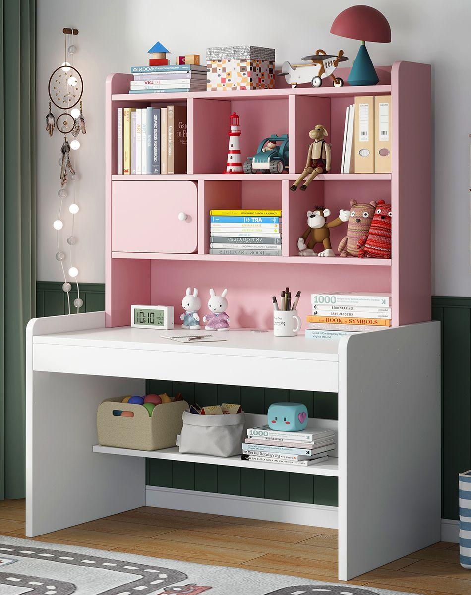 Escritorio Rosado Multiuso Moderno Con Estantes-3