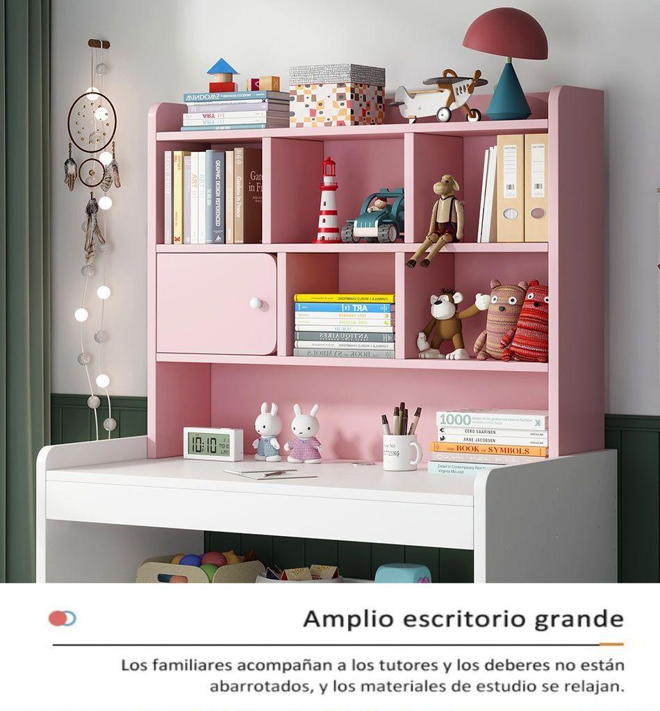 Escritorio Rosado Multiuso Moderno Con Estantes-4