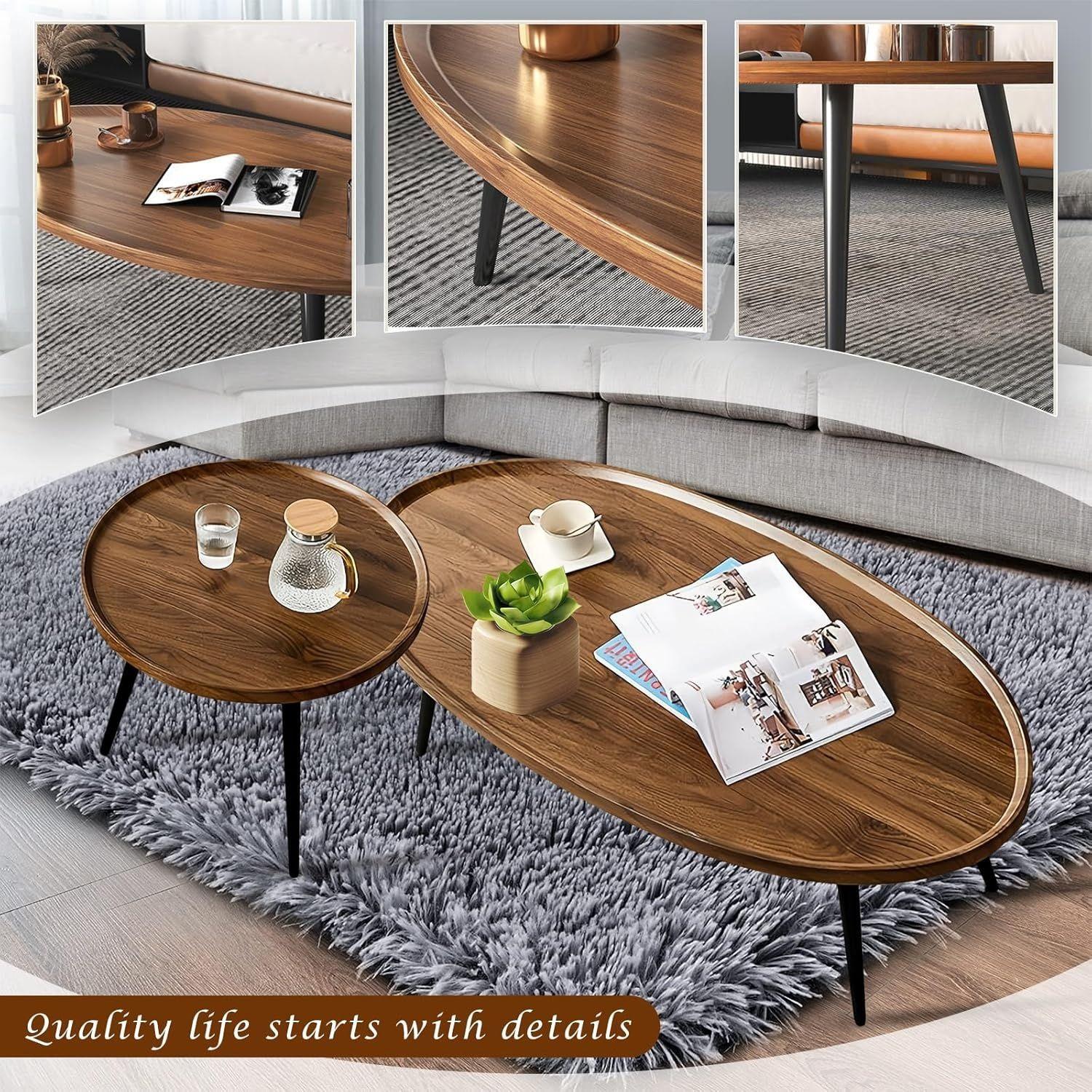 Juego Mesa De Centro Living Vanguardia Madera Nactural-2