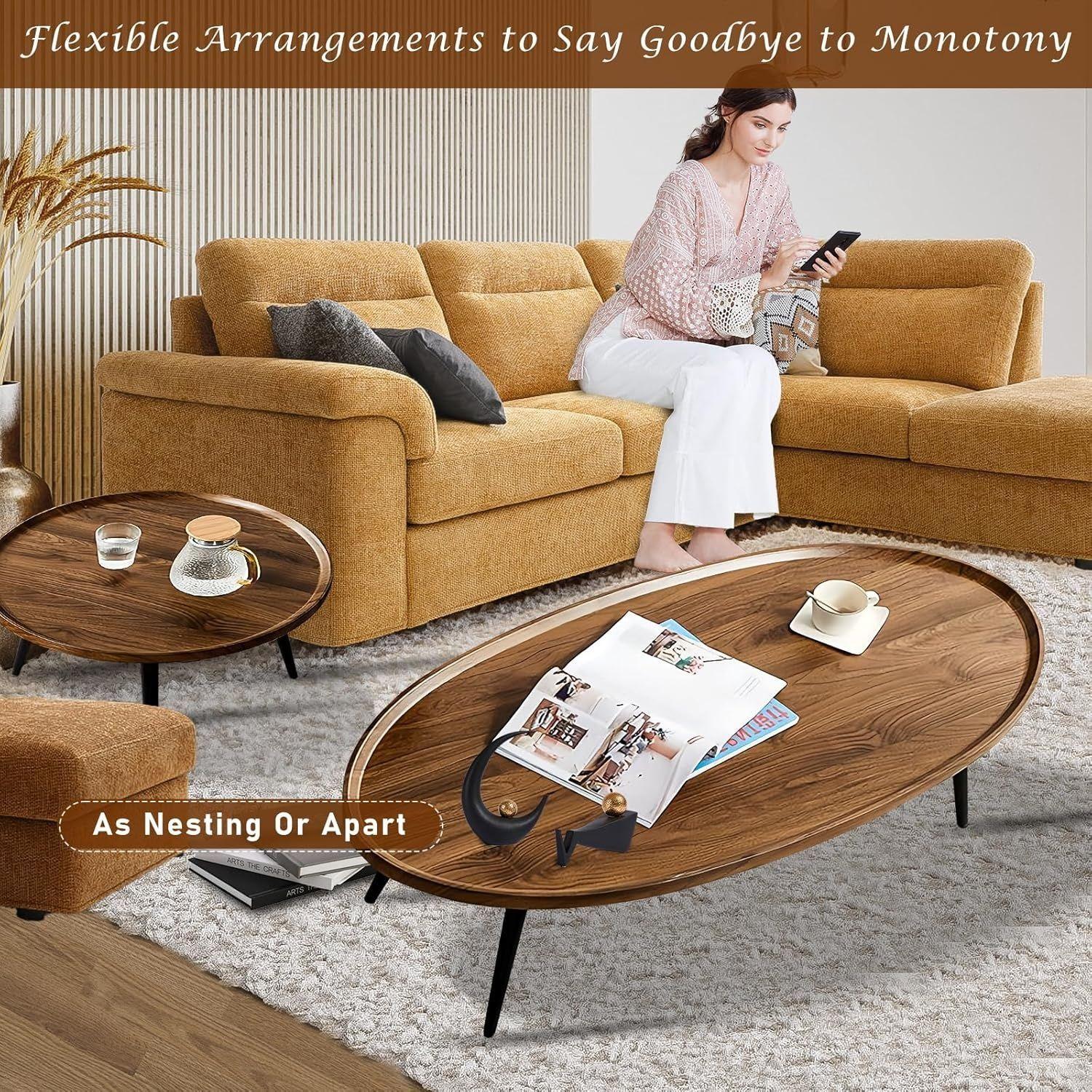 Juego Mesa De Centro Living Vanguardia Madera Nactural-3