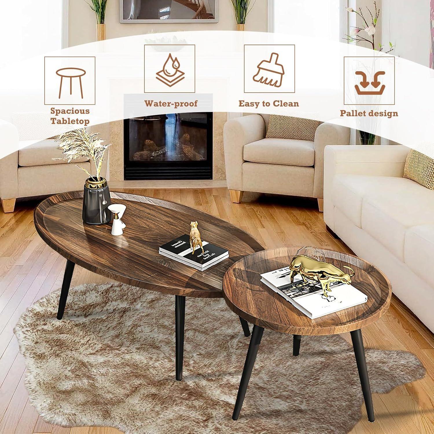 Juego Mesa De Centro Living Vanguardia Madera Nactural-4