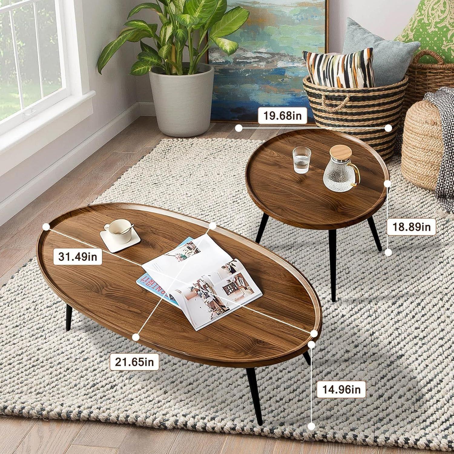 Juego Mesa De Centro Living Vanguardia Madera Nactural-6