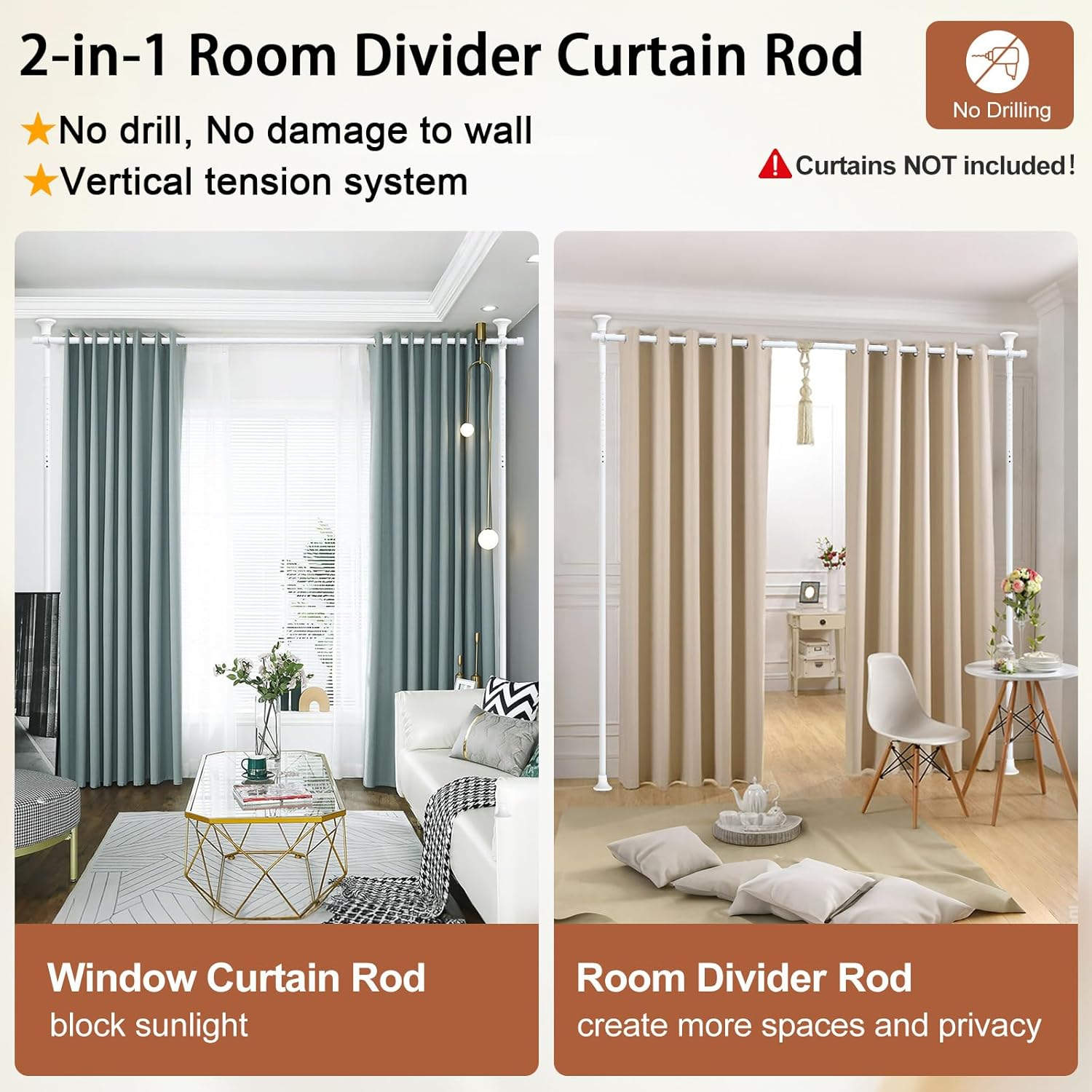 Separador de habitación, barras de cortina sin perforar para separación de habitaciones-6