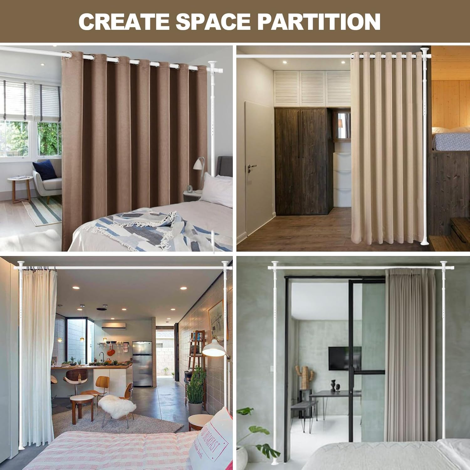 Separador de habitación, barras de cortina sin perforar para separación de habitaciones-7