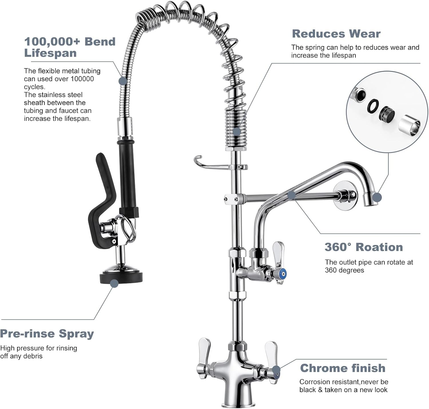 Grifo comercial con pulverizador Griferia Comercial Lavaplatos Pre Wash Con Cuello-3