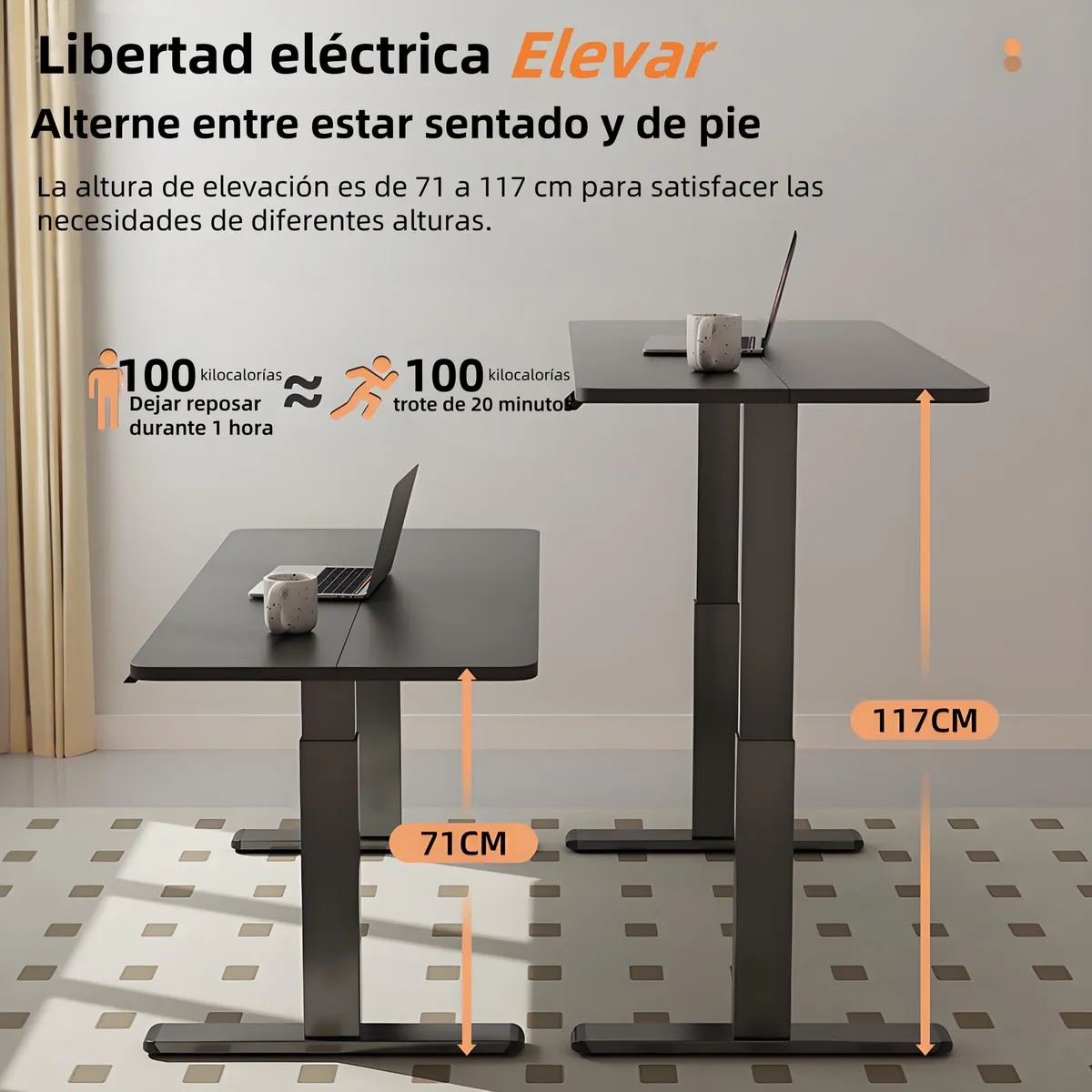 Escritorio Eléctrico de Pie con Estructura Negra y Tablero120 x 60 CM-3