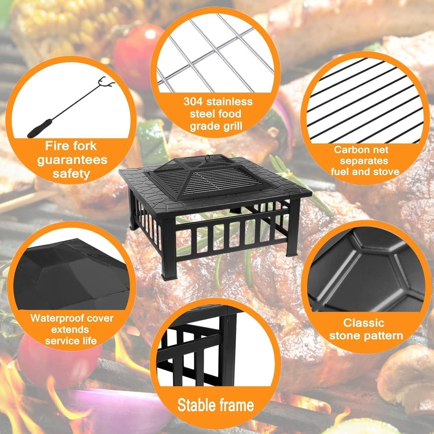 Brasero Parrilla Cuadrada Premium Para Carbón o Leña 81x81x50 cm-6