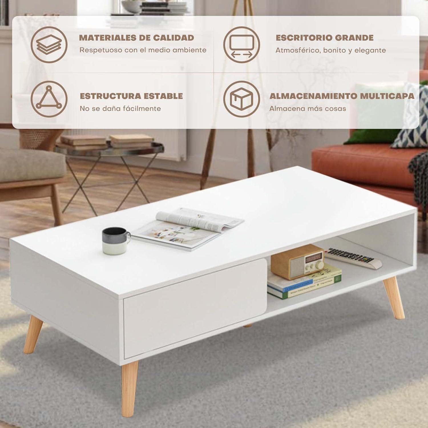 Mesa De Centro Blanco 80×40×43cm-2