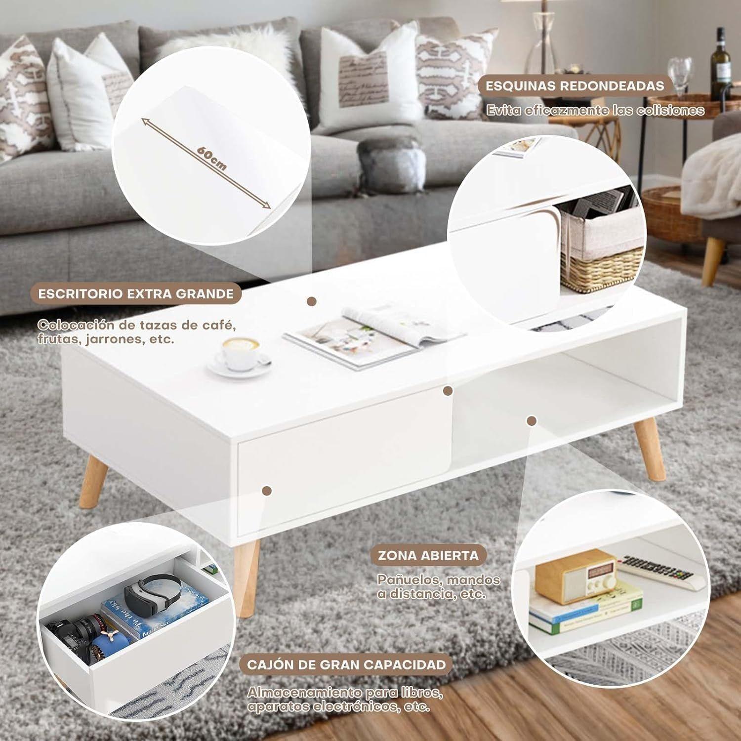 Mesa De Centro Blanco 80×40×43cm-3