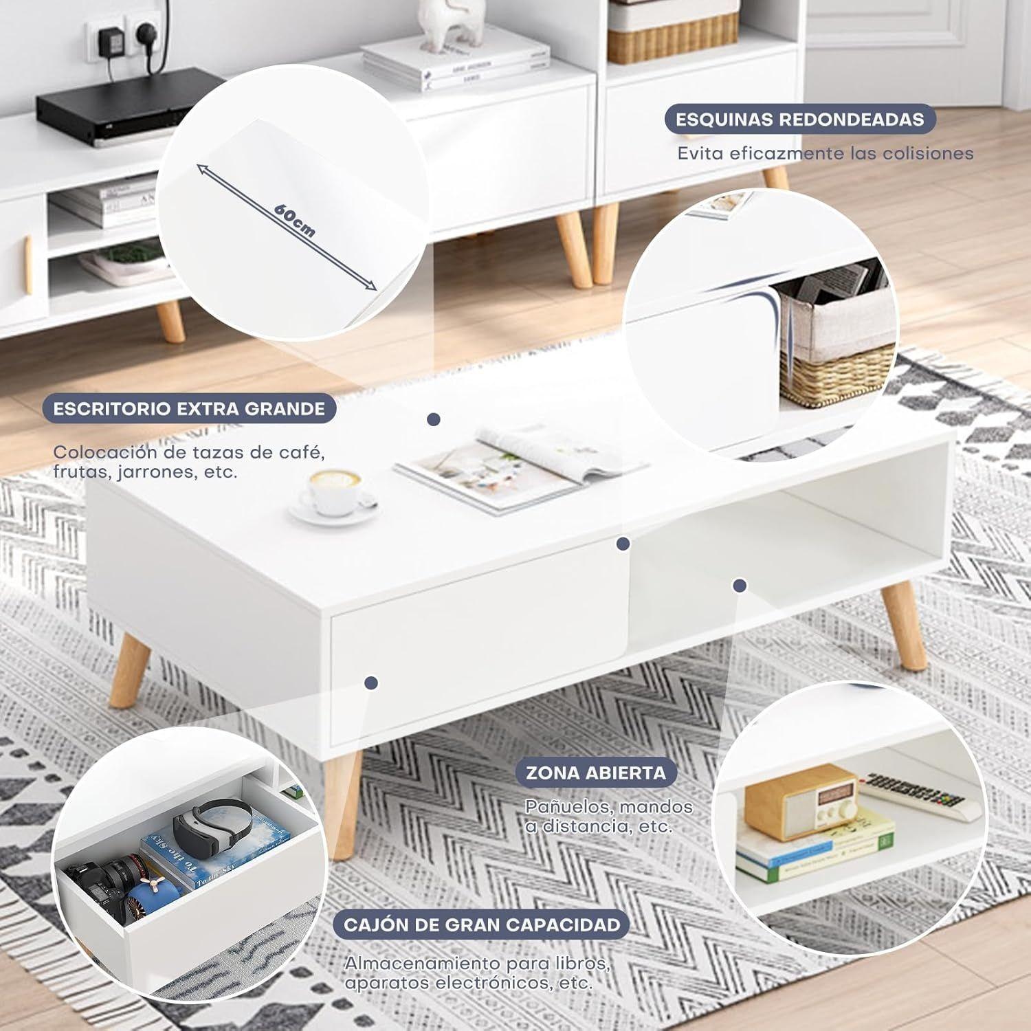 Mesa De Centro Blanco 80×40×43cm-5