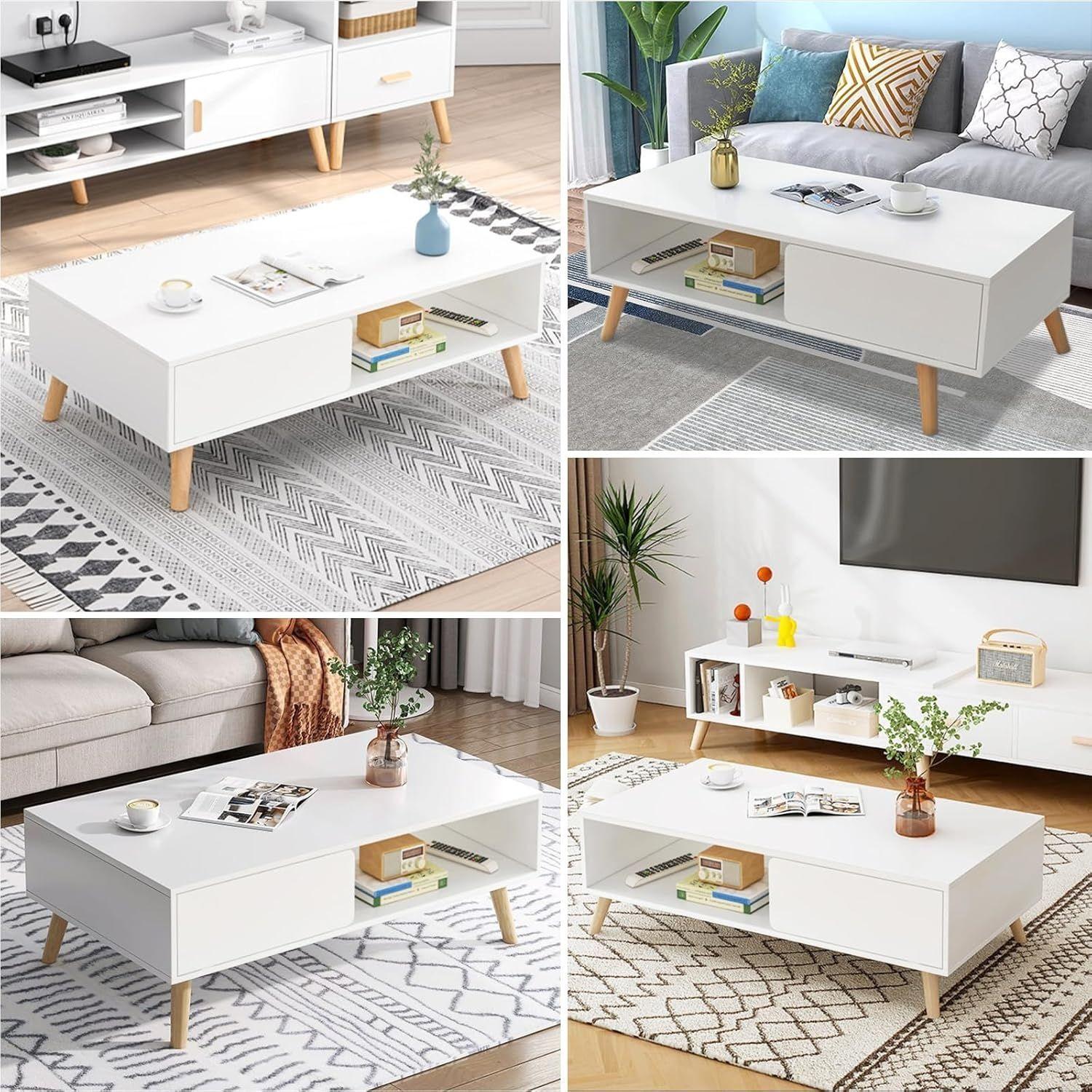 Mesa De Centro Blanco 80×40×43cm-7