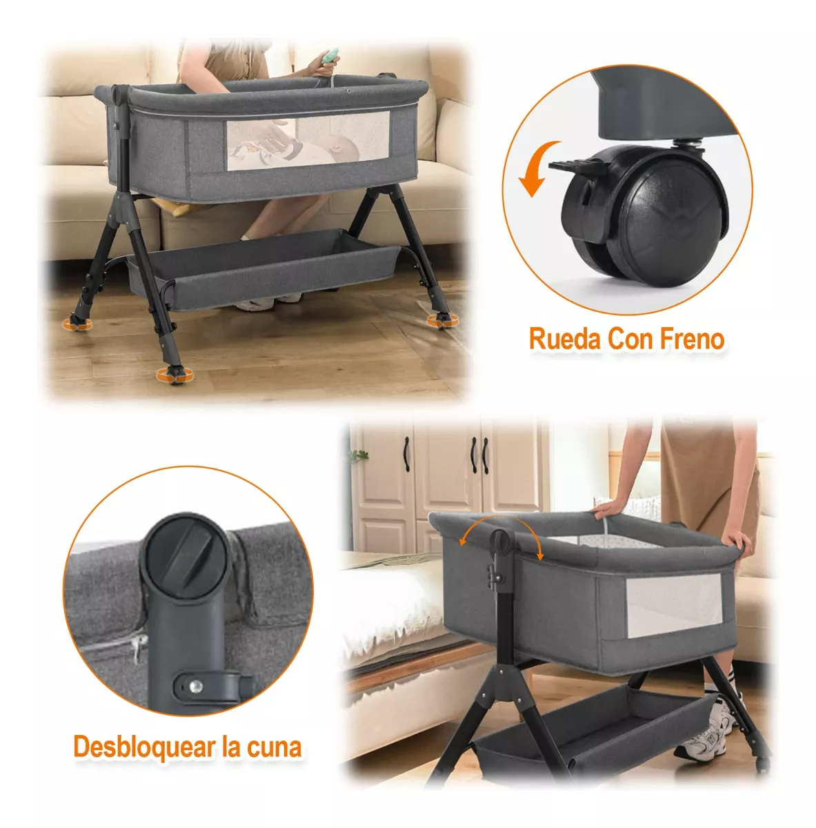 Cuna plegable móvil multifuncional cuna para co-cama-3