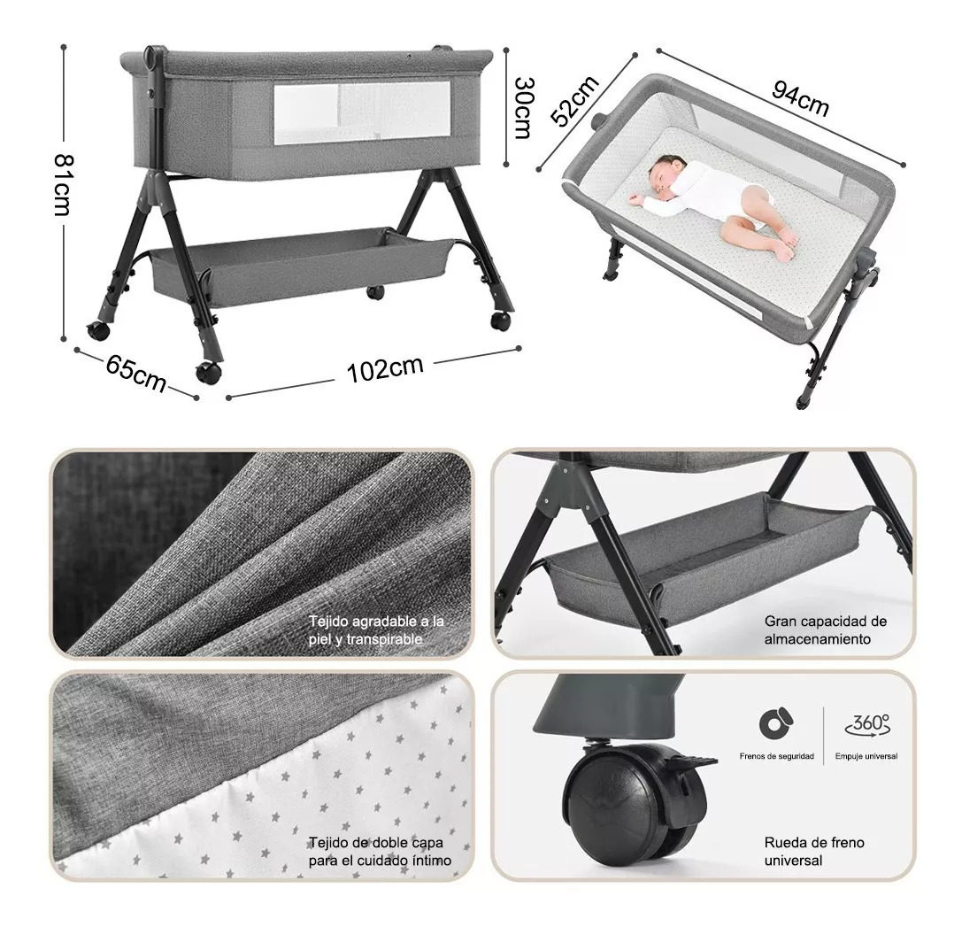 Cuna plegable móvil multifuncional cuna para co-cama-4