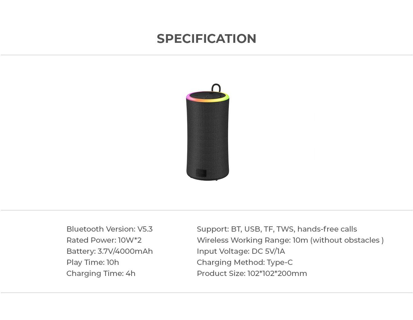 Altavoz Bluetooth Portátil con Emparejamiento Estéreo PX7 RGB-7