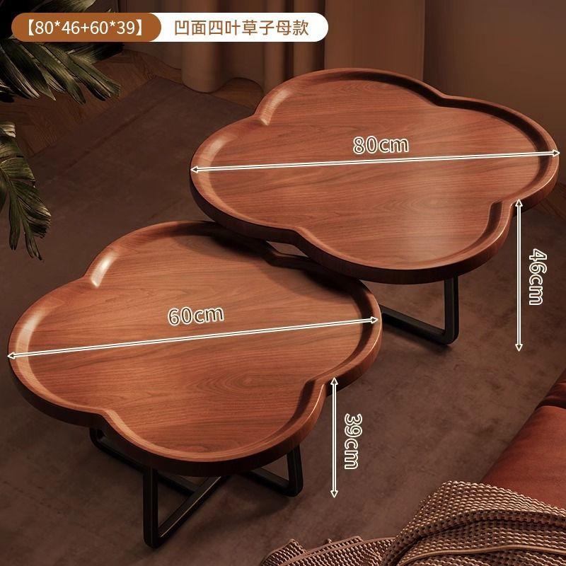 Mesa auxiliar moderna con diseño de trébol y patas de metal - Nogal-3