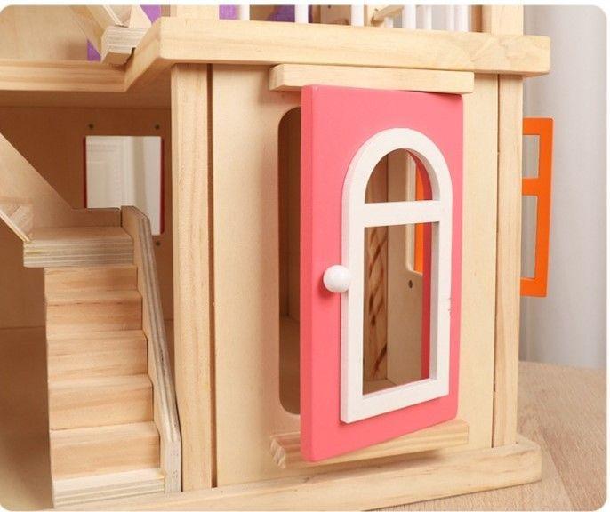 Juguetes de villa de princesa de madera+4 muñecas princesas-4