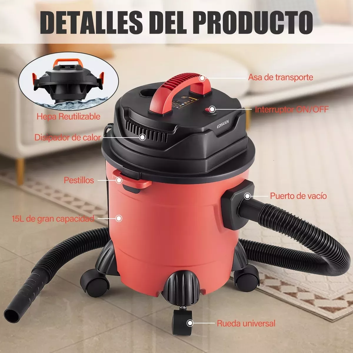Aspiradora Industrial Seco-mojado De Agua Soplador 15l-4