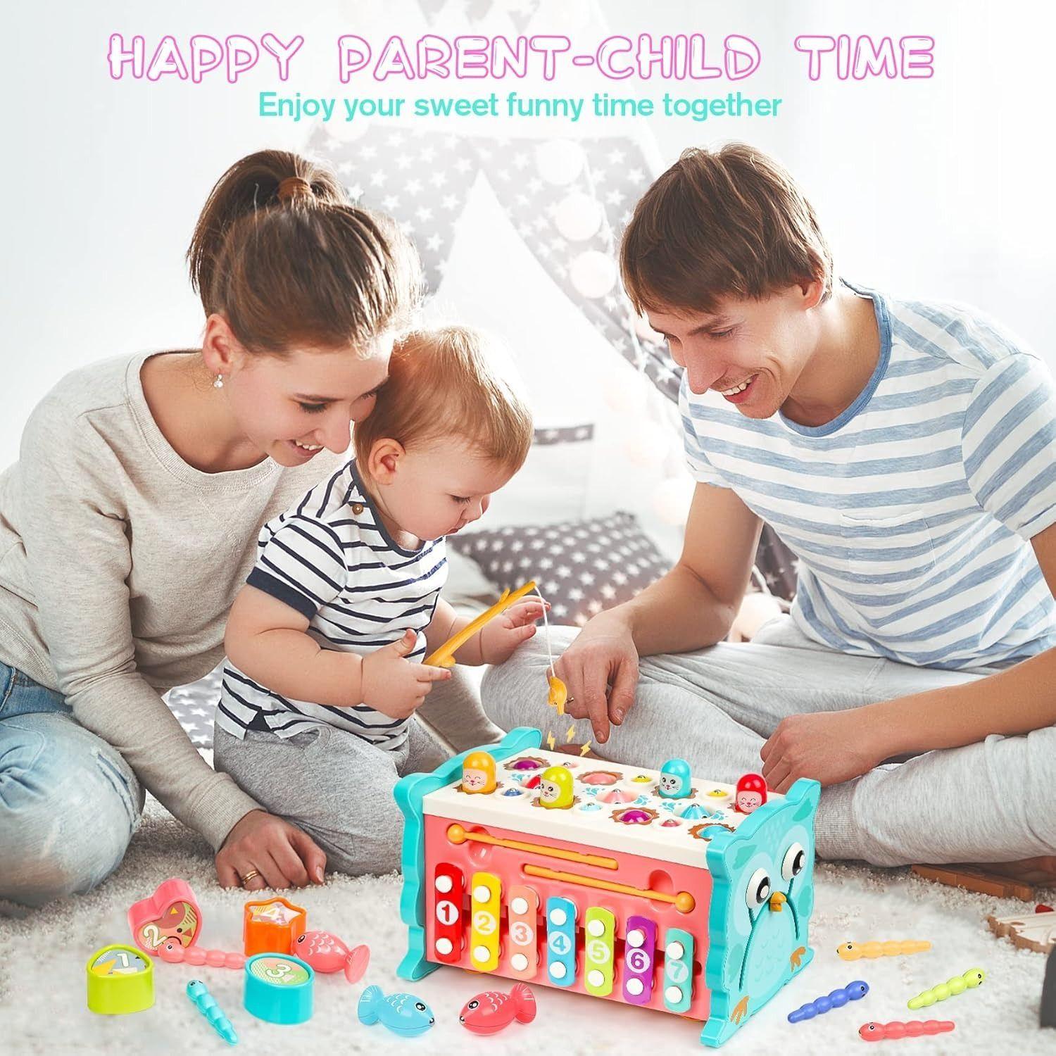 Juguetes 3 en 1 golpear topos y pesca y golpea el piano-4