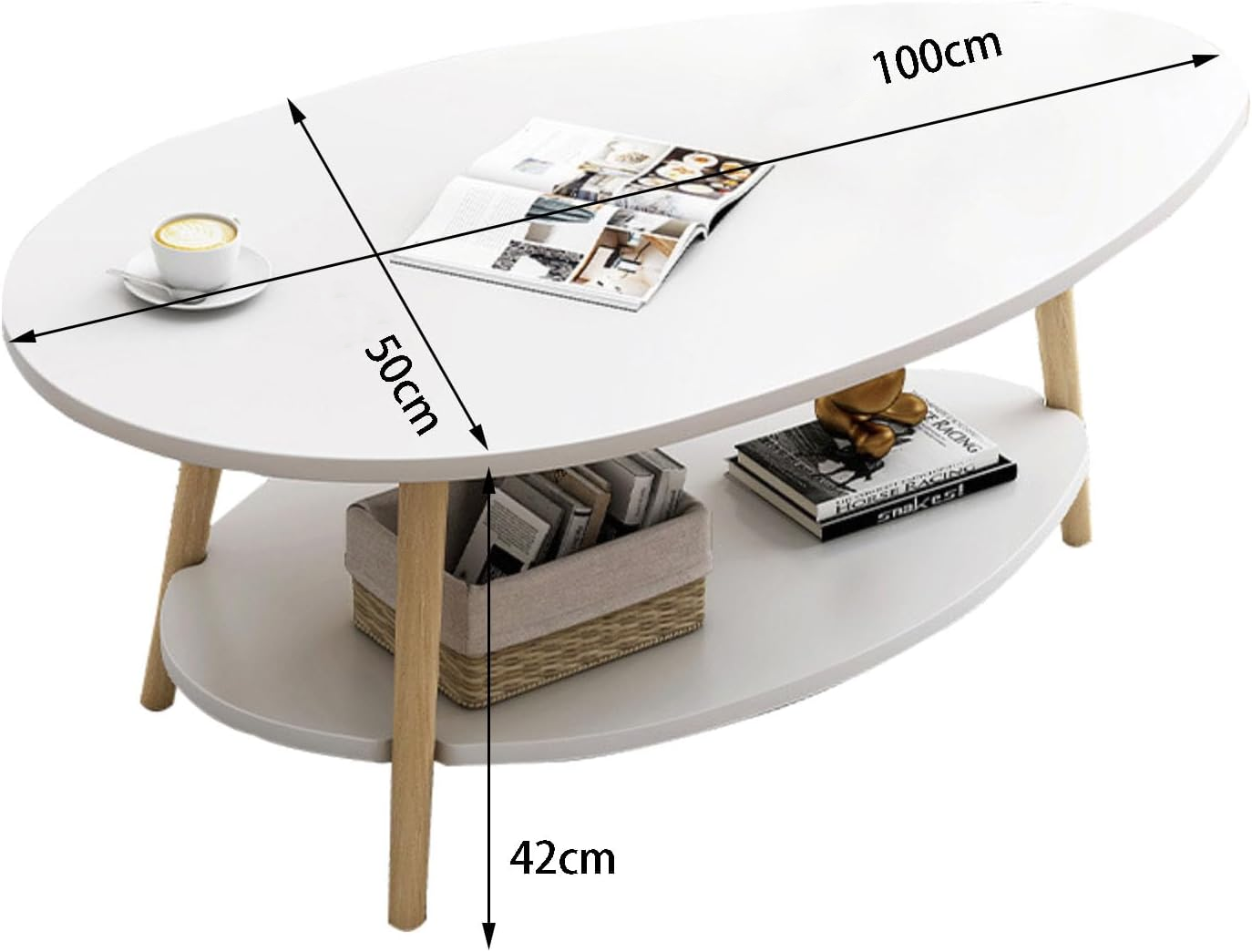 Mesa de Centro Mesa Baja con Estante 80×40×42cm Blanco Cálido-4