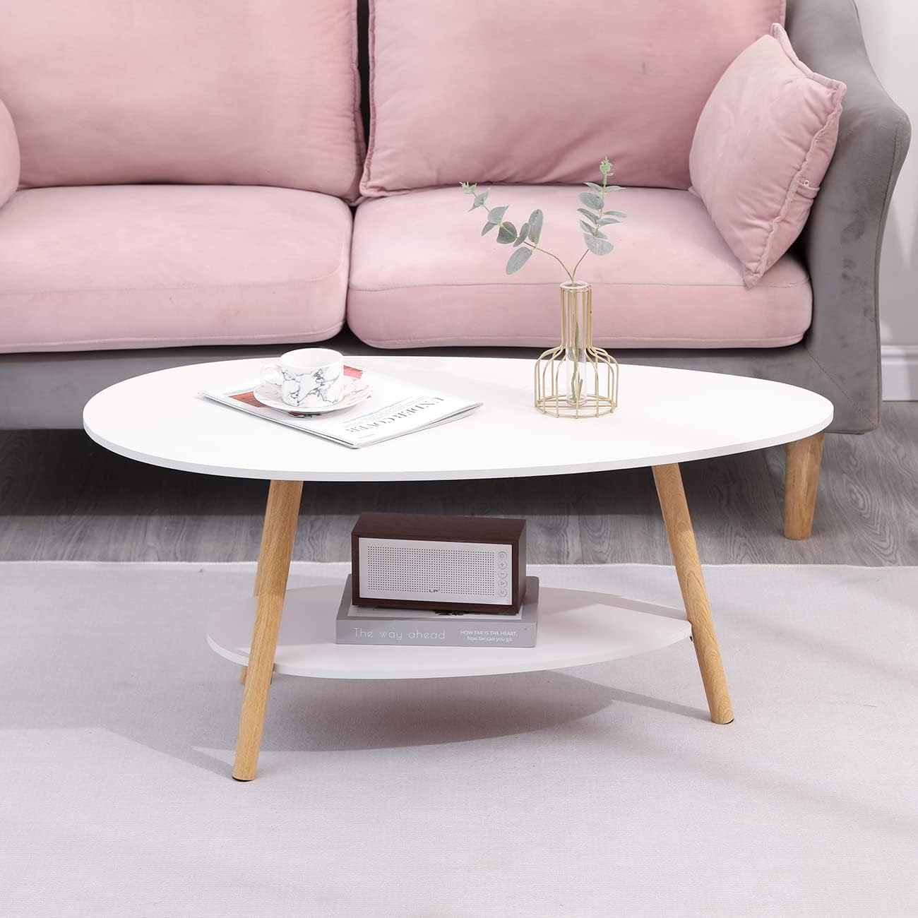 Mesa de Centro Mesa Baja con Estante 80×40×42cm Blanco Cálido-6