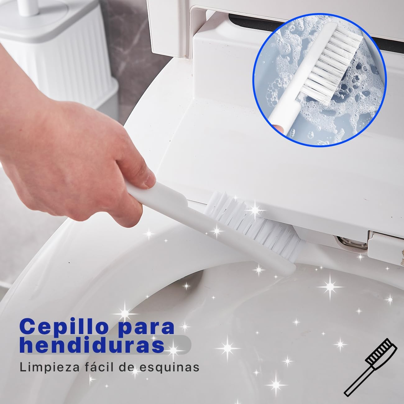 Set de Limpieza para Baño Escobilla y Desatascador con Soporte Oculto Cepillo para Hendiduras-2
