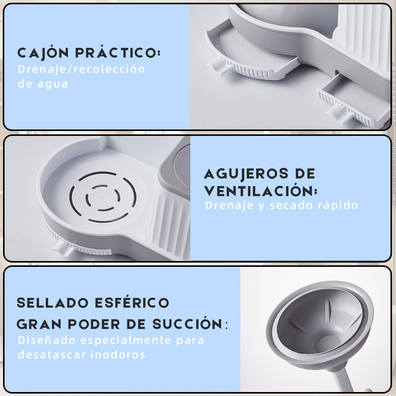 Set de Limpieza para Baño Escobilla y Desatascador con Soporte Oculto Cepillo para Hendiduras-3