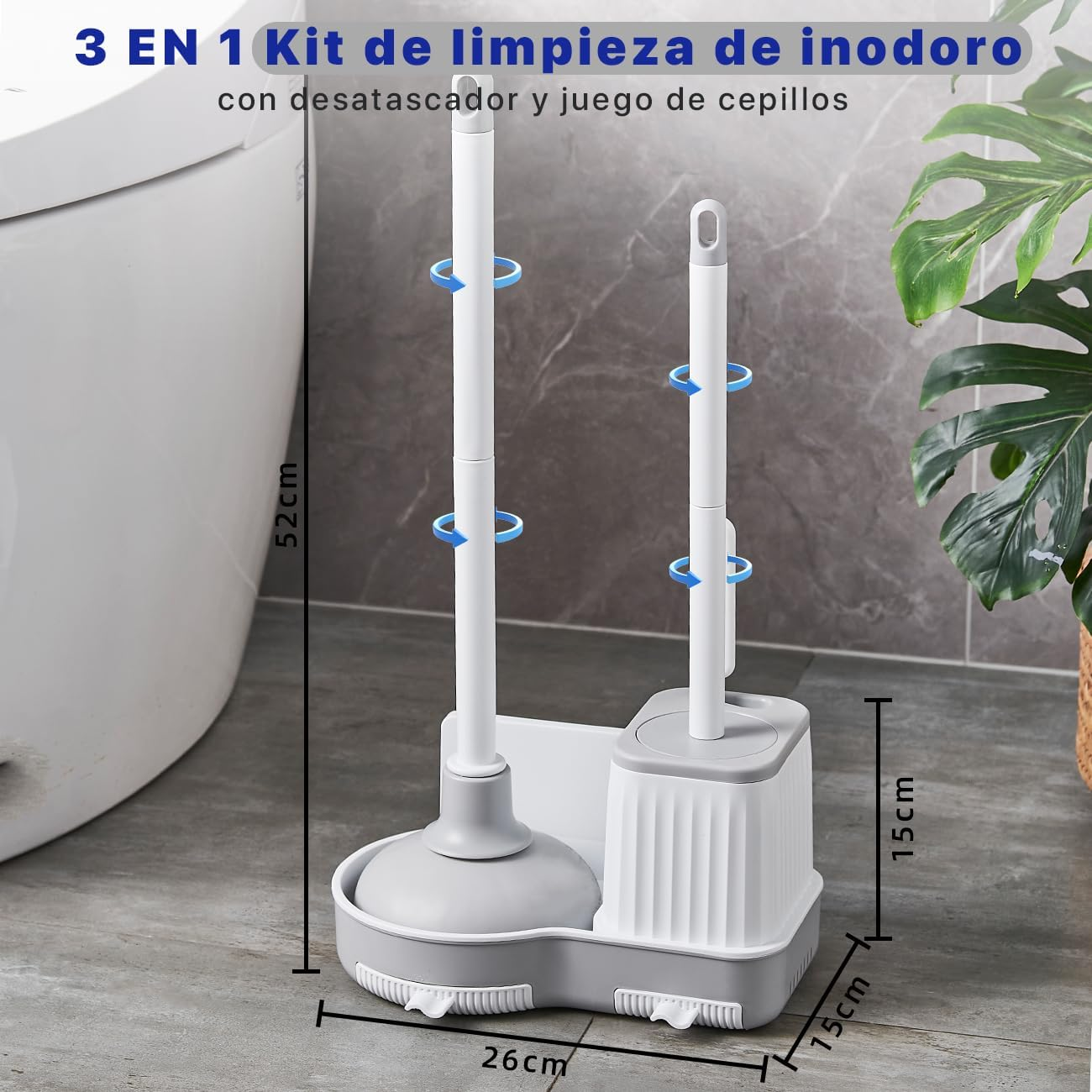 Set de Limpieza para Baño Escobilla y Desatascador con Soporte Oculto Cepillo para Hendiduras-6