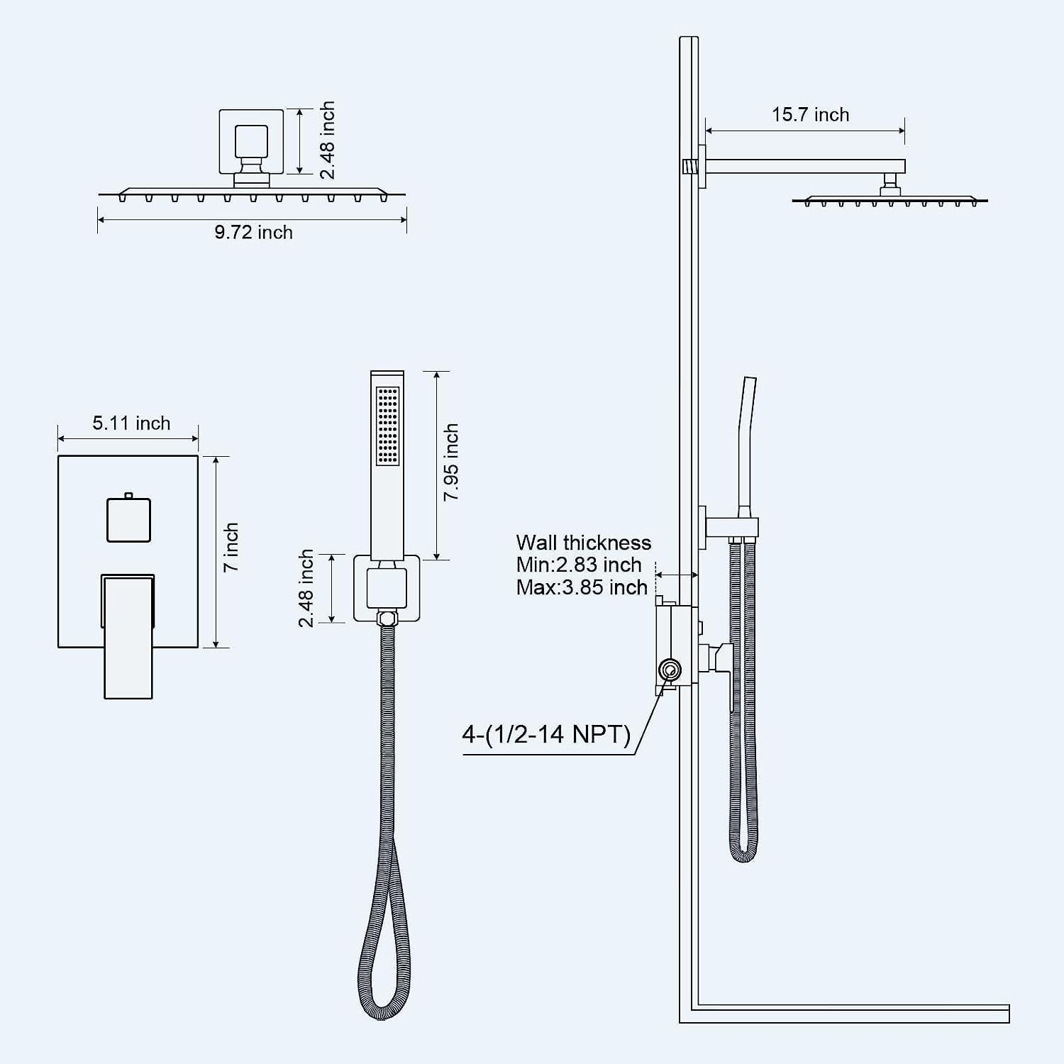 Grifo  ducha  baño  ducha Flexible columna de ducha de cobre completo -6