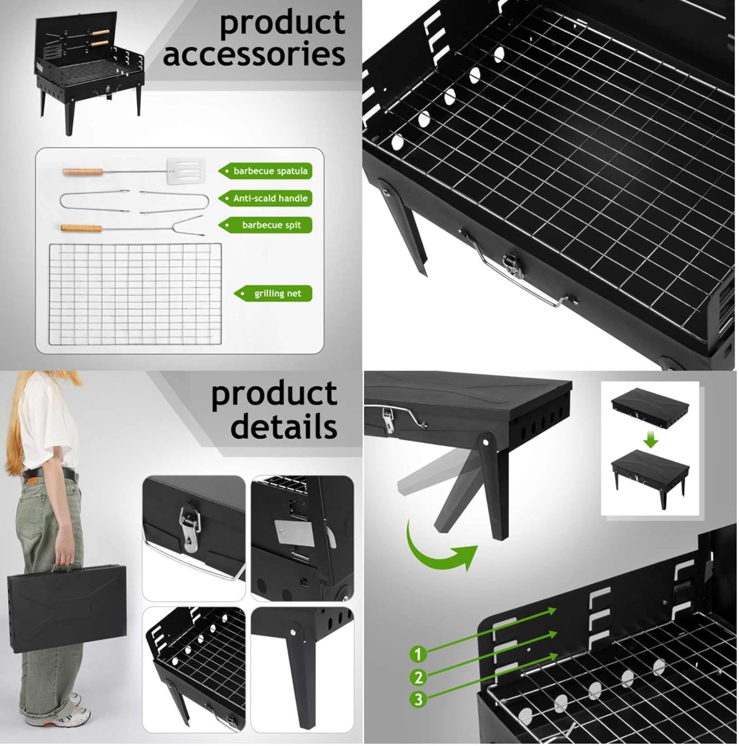 Barbecue grill Outdoor Portable Charcoal Grill Folding Cassette Grill Home Garden Patio Picnic BBQ -2